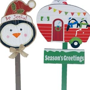 Penguin & Vintage Camper Seasons Greetings Christmas Yard Garden Stakes …